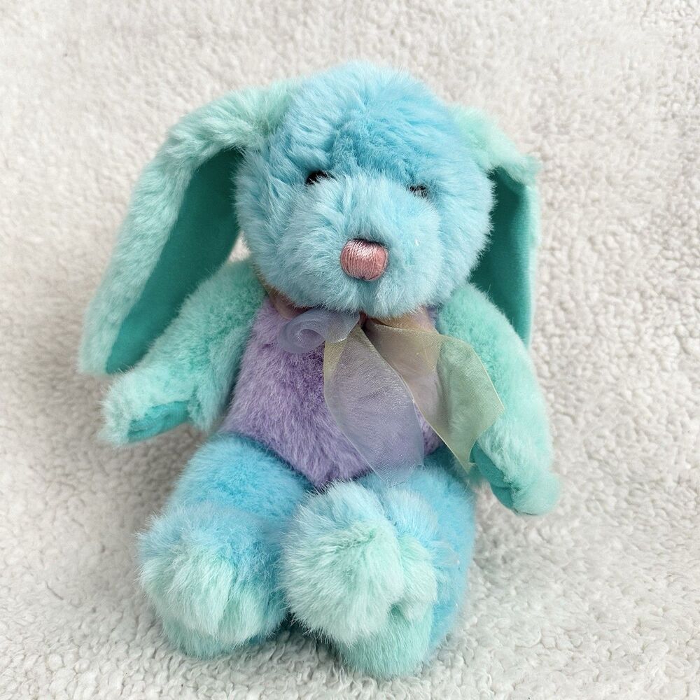 Main Joy Blue Teal Colorblock Bunny Rabbit Easter Plush 11” Stuffed Toy